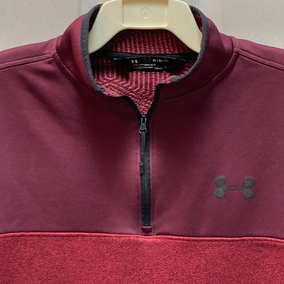 Under Armour Men's Loose Coldgear 1/4 Zip Pullover Jacket Red Maroon Size Medium - Picture 3 of 7